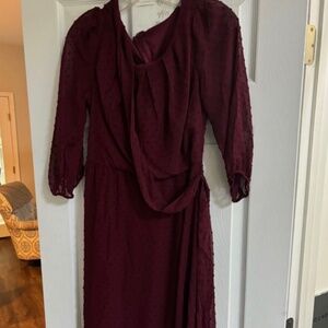 WOMENS NY COLLECTION 3/4 Sleeve Clip Dot Dress MEDIUM WINE